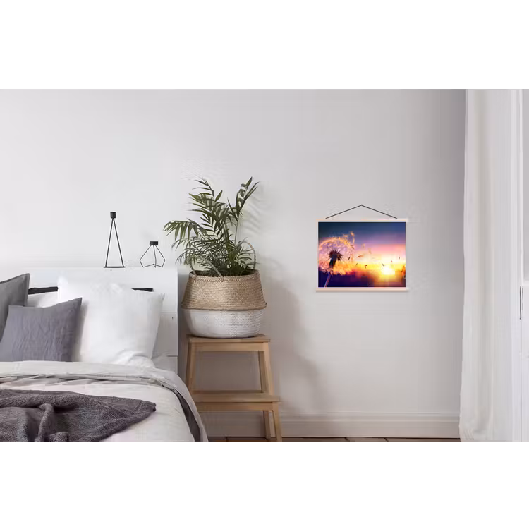 Paardenbloem - Bloemen - Zonsondergang - Horizon - Nacht textielposter latten blank klein -woonkamer