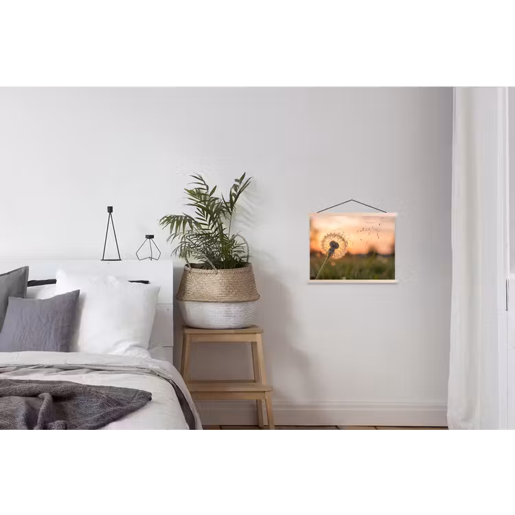 Paardenbloem - Zonsondergang - Veld textielposter latten blank klein -woonkamer