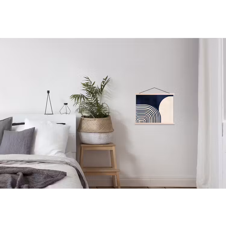 Donkerblauw - Abstract - Lijnen textielposter latten blank klein -woonkamer