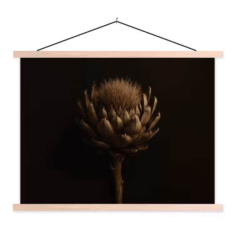 Donkerbruin - Bloem - Textuur - Artisjok textielposter latten blank klein -3d