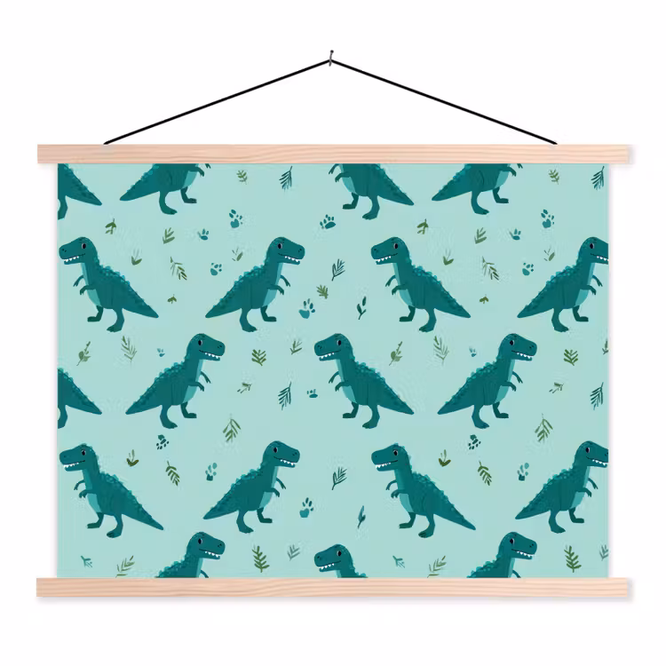 Donkergroen - Dinosaurussen - Afdrukken - Bladeren textielposter latten blank klein -3d