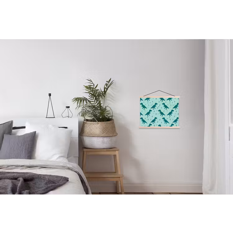 Donkergroen - Dinosaurussen - Afdrukken - Bladeren textielposter latten blank klein -woonkamer