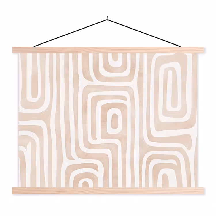 Decoratief - Labyrint - Beige textielposter latten blank klein -3d