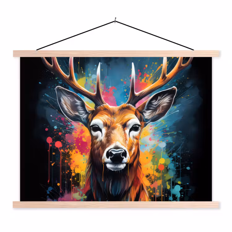 Hert - Graffiti - Dieren - Kleuren textielposter latten blank klein -3d