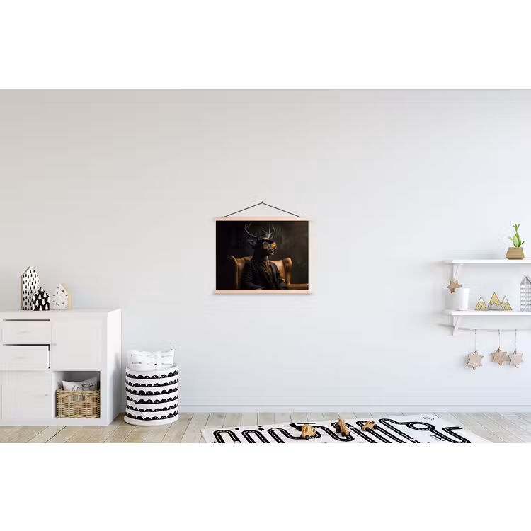 Hert - Zonnebril - Zwart - Pak textielposter latten blank klein -kinderkamer