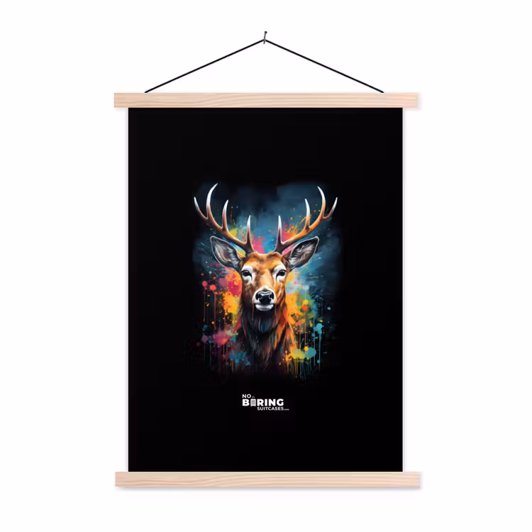 Hert met gewei tussen graffiti spray textielposter latten blank klein -3d