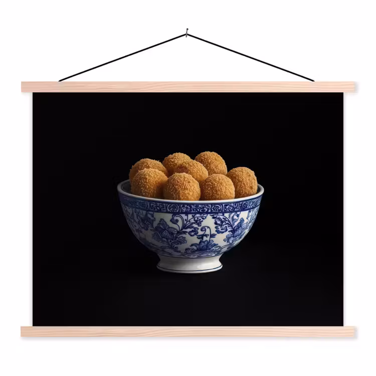 Delfts blauw - Bitterballen - Holland - Schaal textielposter latten blank klein -3d