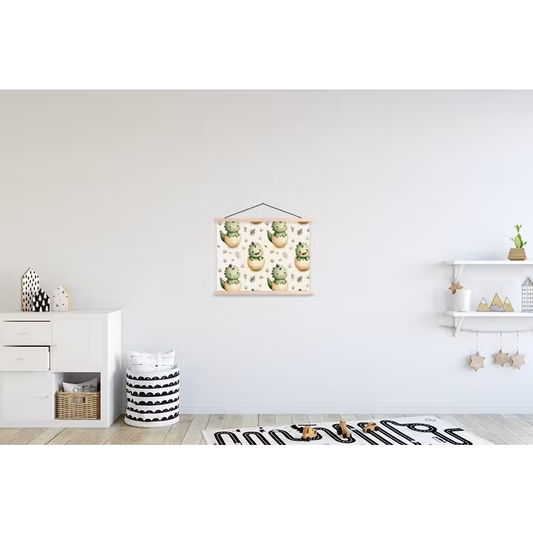 Dino - Eieren - Groen textielposter latten blank klein 122 -kinderkamer