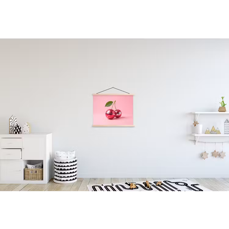 Disco - Kersen - Roze textielposter latten blank klein -kinderkamer