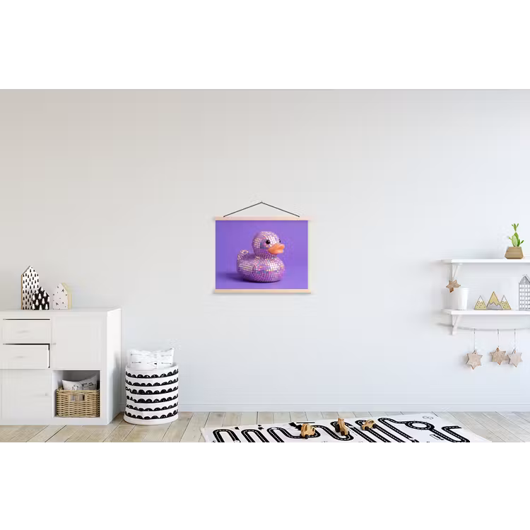 Disco - Eend - Paars textielposter latten blank klein -kinderkamer