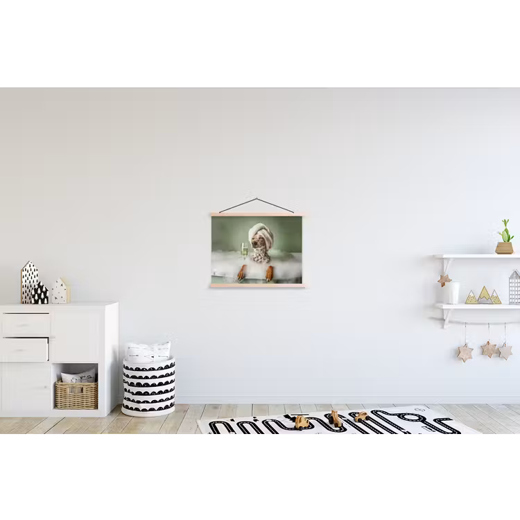 Hond - Bad - Champagne - Handdoek textielposter latten blank klein -kinderkamer