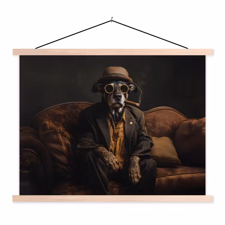 Hond - Sigaar - Hoed - Pak textielposter latten blank klein -3d