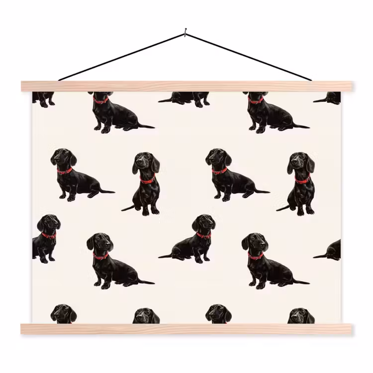 Hond - Patroon - Zwart textielposter latten blank klein 122 -3d