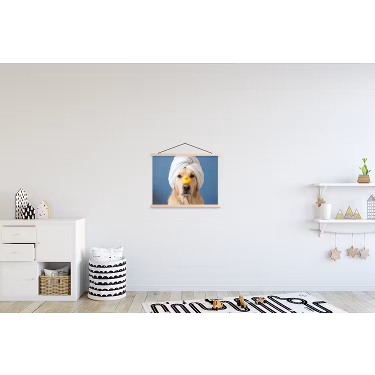 Hond - Badeend - Geel textielposter latten blank klein -kinderkamer