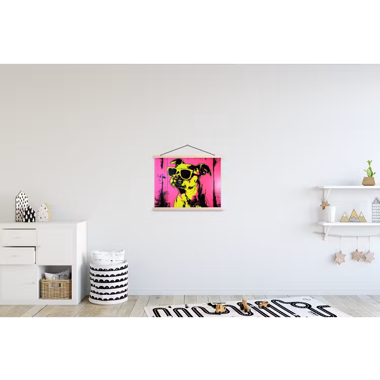 Hond - Zonnebril - Roze - Art textielposter latten blank klein -kinderkamer
