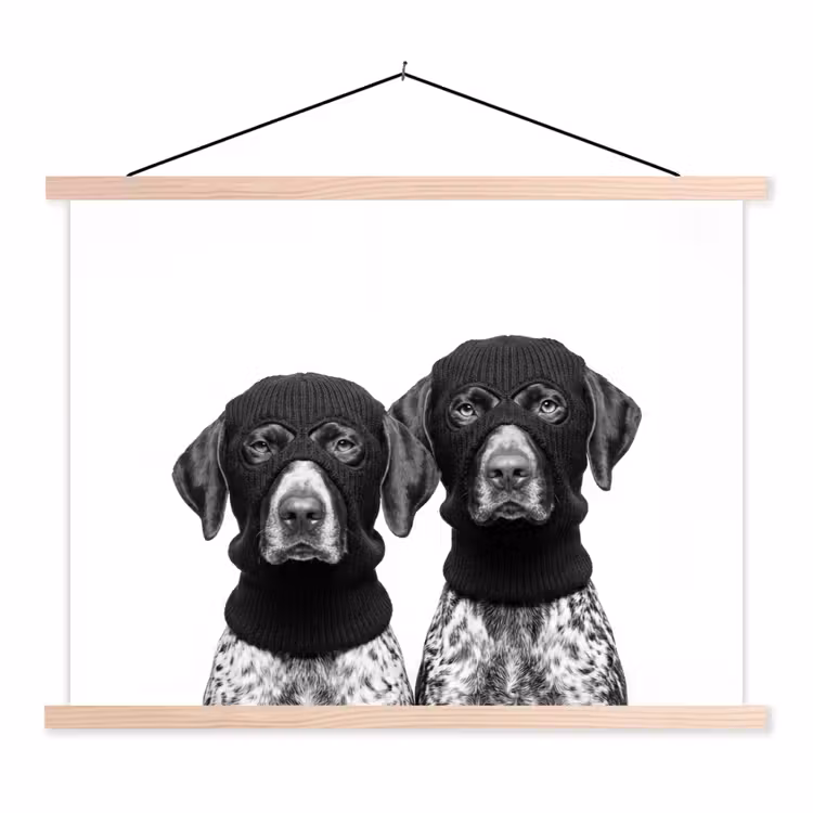 Honden - Bivakmuts - Zwart - wit textielposter latten blank klein -3d