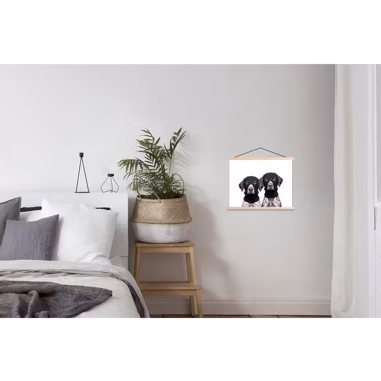 Honden - Bivakmuts - Zwart - wit textielposter latten blank klein -woonkamer