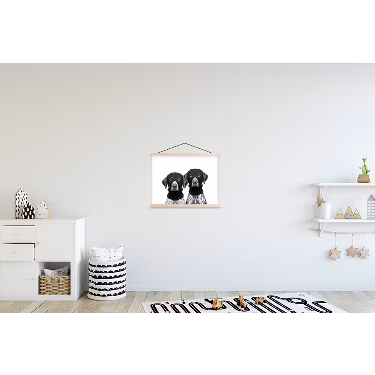 Honden - Bivakmuts - Zwart - wit textielposter latten blank klein -kinderkamer