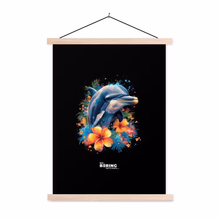 Dolfijn te midden van graffiti bloemen textielposter latten blank klein -3d
