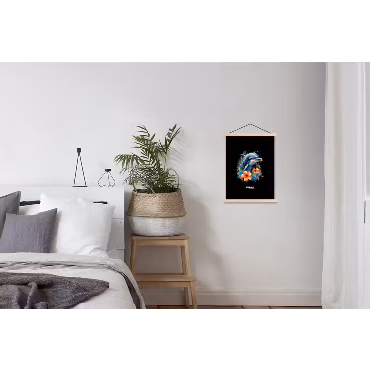 Dolfijn te midden van graffiti bloemen textielposter latten blank klein -woonkamer
