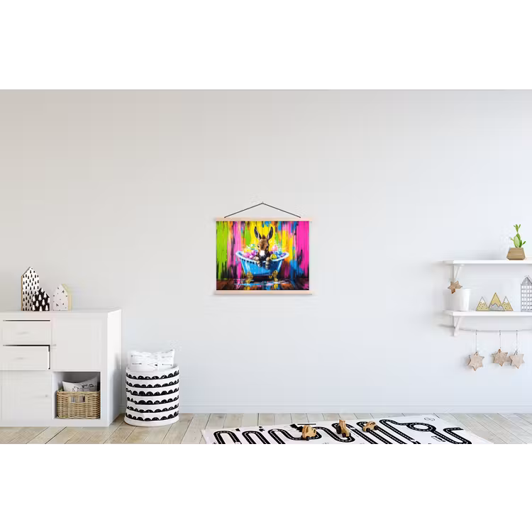 Ezel - Badkuip - Roze - Schuim textielposter latten blank klein -kinderkamer