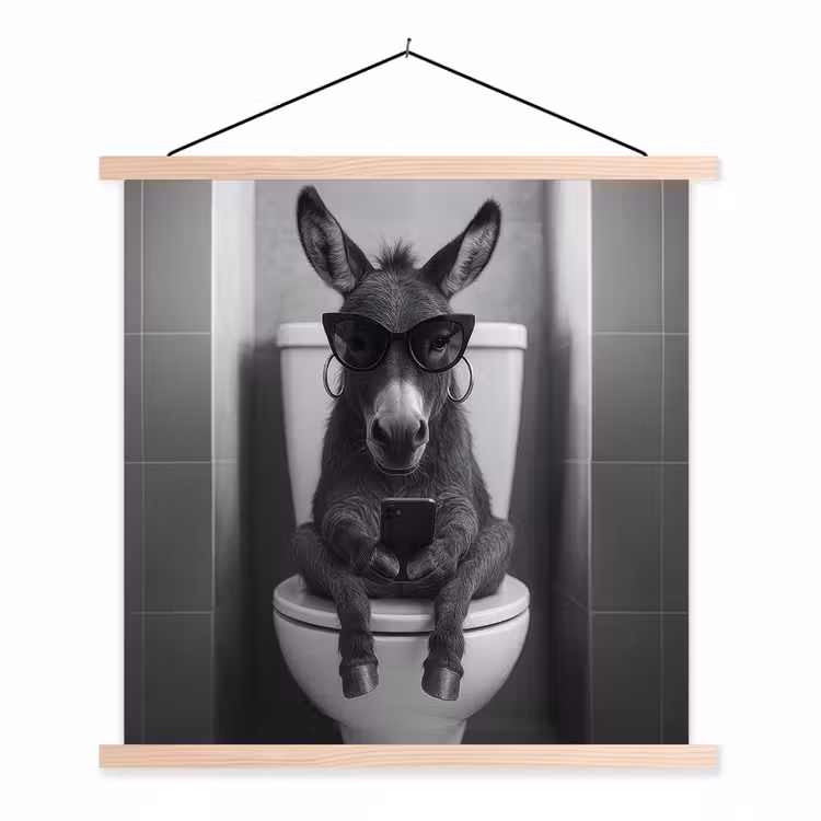 Ezel - Telefoon - Toilet - Zwart - Wit textielposter latten blank klein -3d