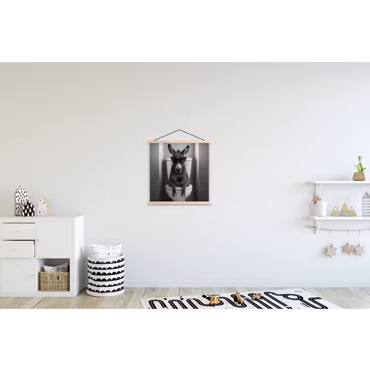 Ezel - Telefoon - Toilet - Zwart - Wit textielposter latten blank klein -kinderkamer