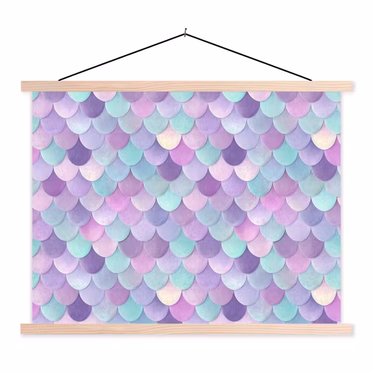 Dromerig - Zeemeermin - Pastel textielposter latten blank klein 122 -3d