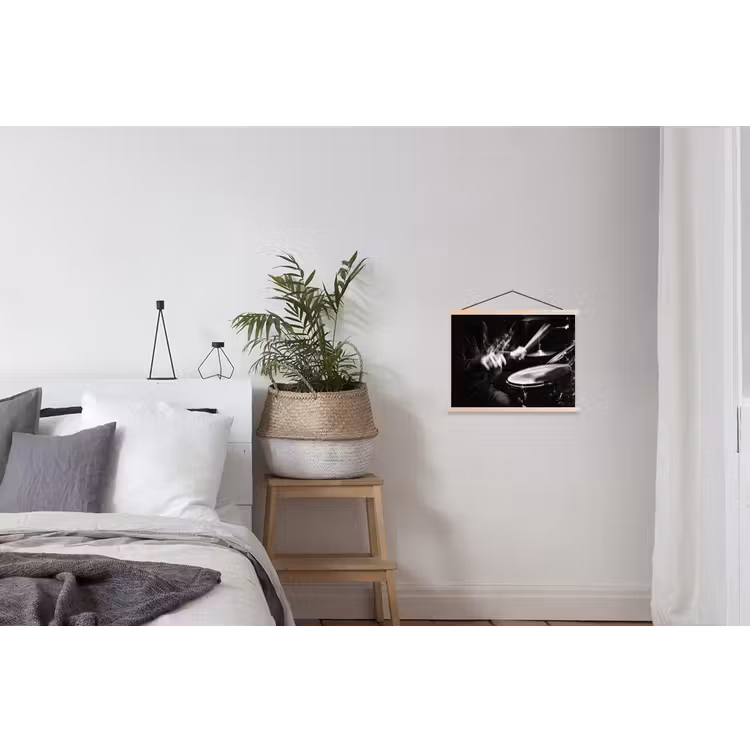 Drummer - Zwart - Drumstel textielposter latten blank klein -woonkamer