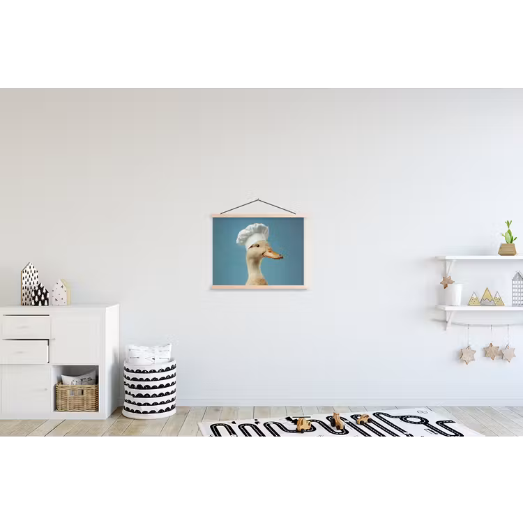 Eend - Koksmuts - Cute - Vogel textielposter latten blank klein -kinderkamer