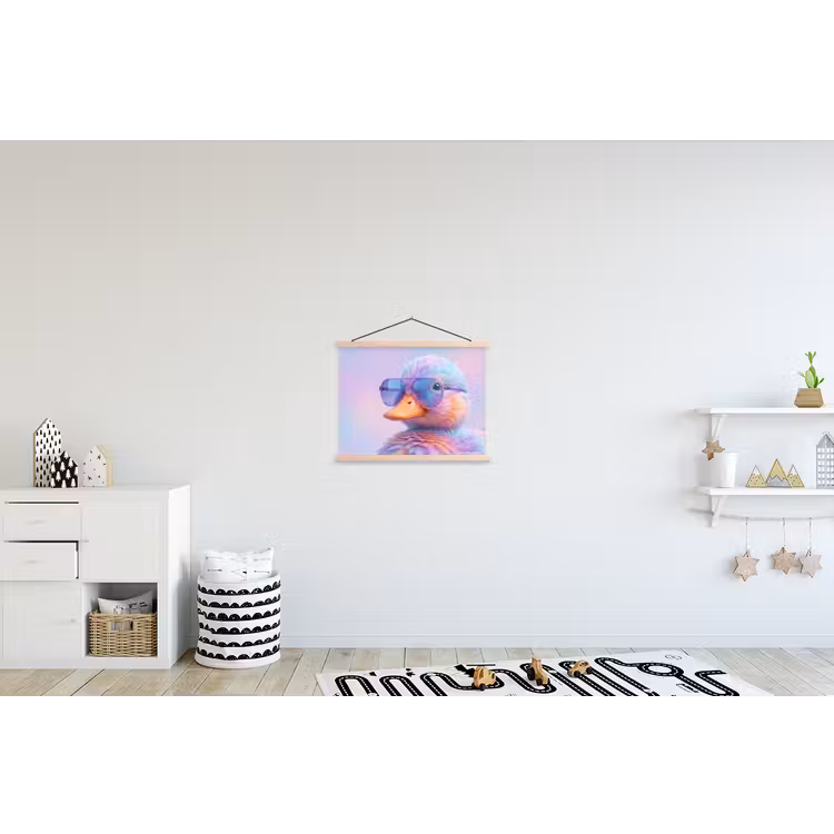 Eend - bril - Pastel textielposter latten blank klein -kinderkamer