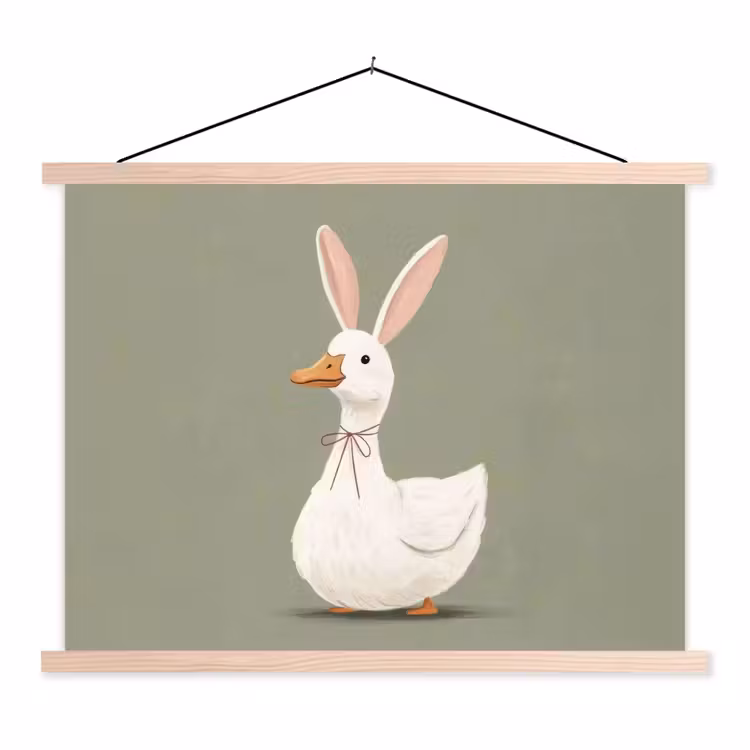 Eend - Konijnoren - Grijs textielposter latten blank klein -3d