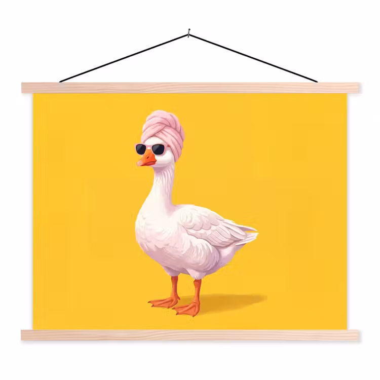 Eend - Zonnebril - Geel textielposter latten blank klein -3d