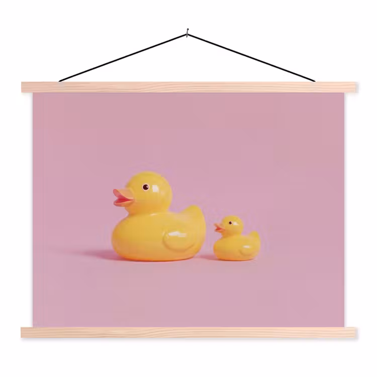 Eendjes - Vrolijk - Roze textielposter latten blank klein -3d
