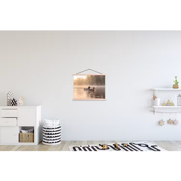 Eenden - Water - Mist - Natuur textielposter latten blank klein -kinderkamer