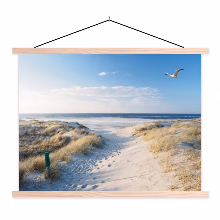 Duin - Meeuw - Strand - Zee - Zon textielposter latten blank klein -3d