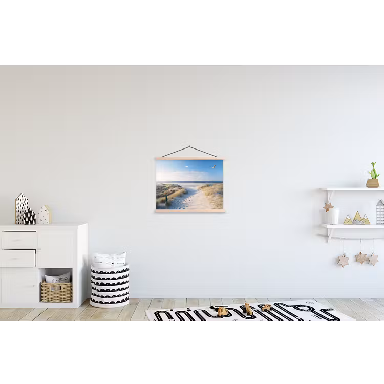 Duin - Meeuw - Strand - Zee - Zon textielposter latten blank klein -kinderkamer