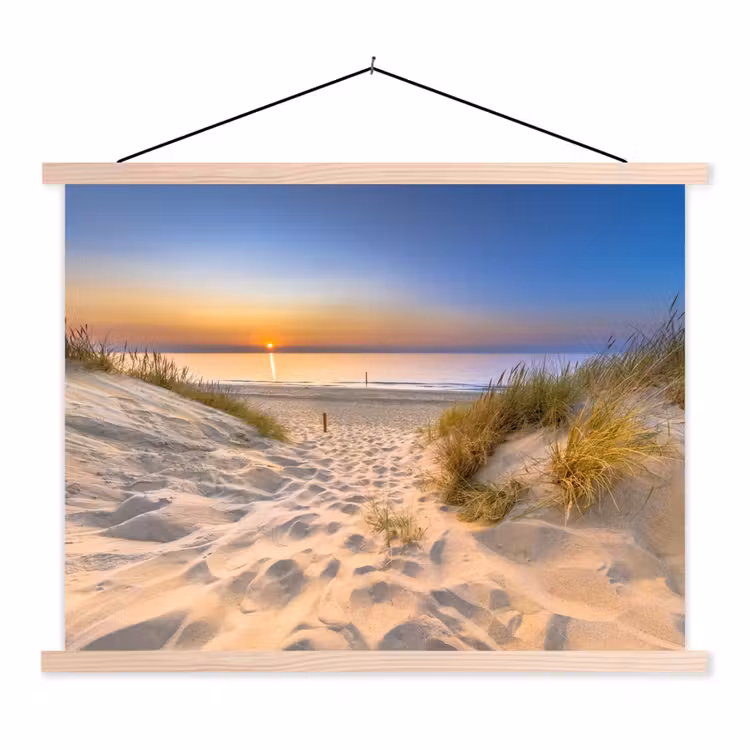 Duin - Zonsondergang - Horizon - Strand - Gras textielposter latten blank klein -3d