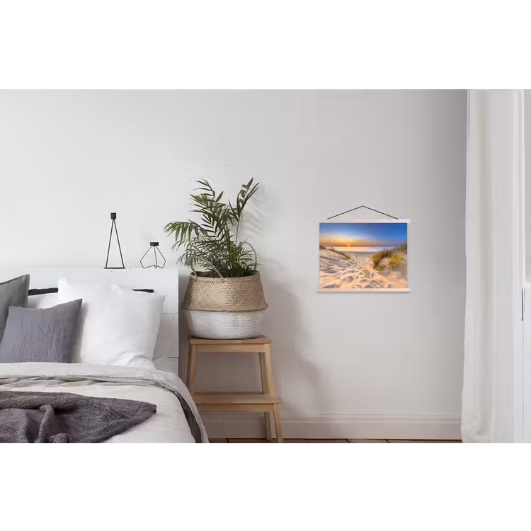 Duin - Zonsondergang - Horizon - Strand - Gras textielposter latten blank klein -woonkamer
