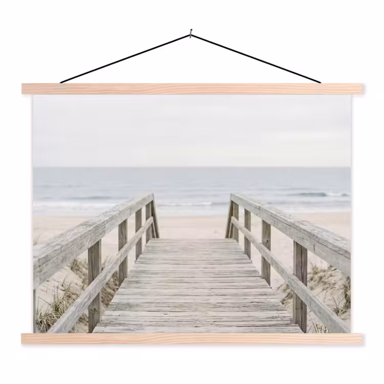 Duinen - Vlonder - Oceaan textielposter latten blank klein -3d