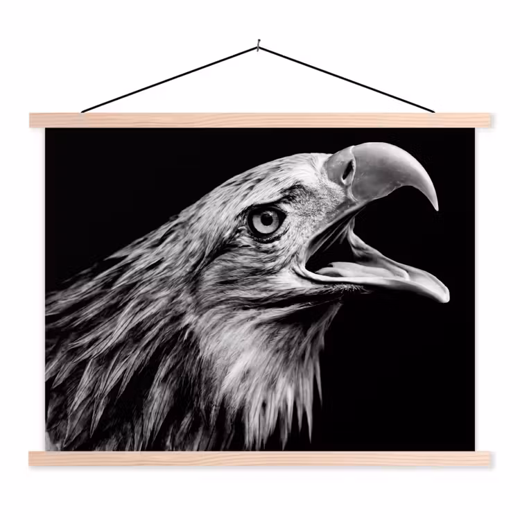 Adelaar - Portret - Roofvogels - Zwart - Wit - Vogel textielposter latten blank klein -3d