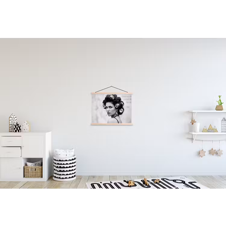 Edgy - Vrouw - Zwart - Wit textielposter latten blank klein -kinderkamer