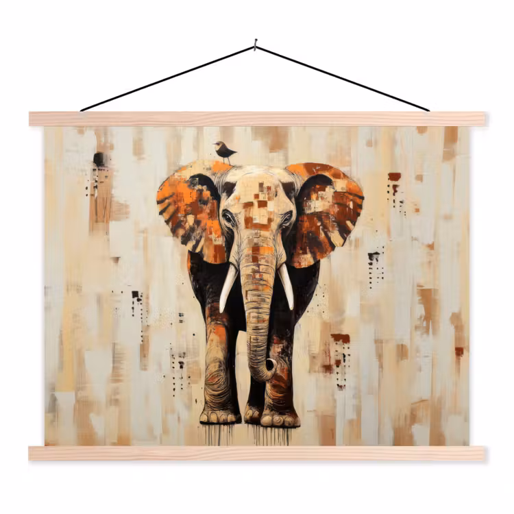 Olifant - Slurf - Mozaïek - Abstract textielposter latten blank klein -3d