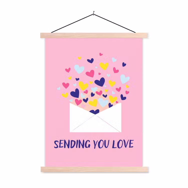 Envelop - Love - Hartjes - Valentijn textielposter latten blank klein -3d