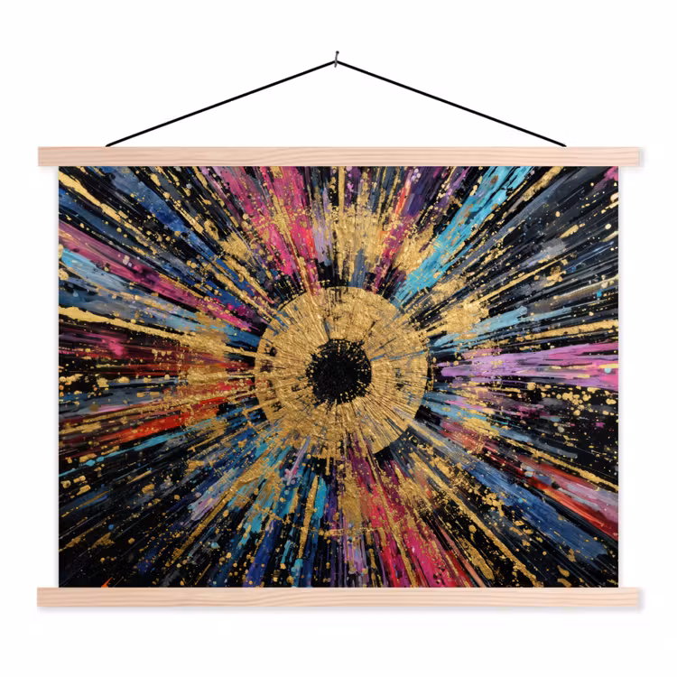 Explosie - Goud - Kleurrijk - Abstract textielposter latten blank klein -3d