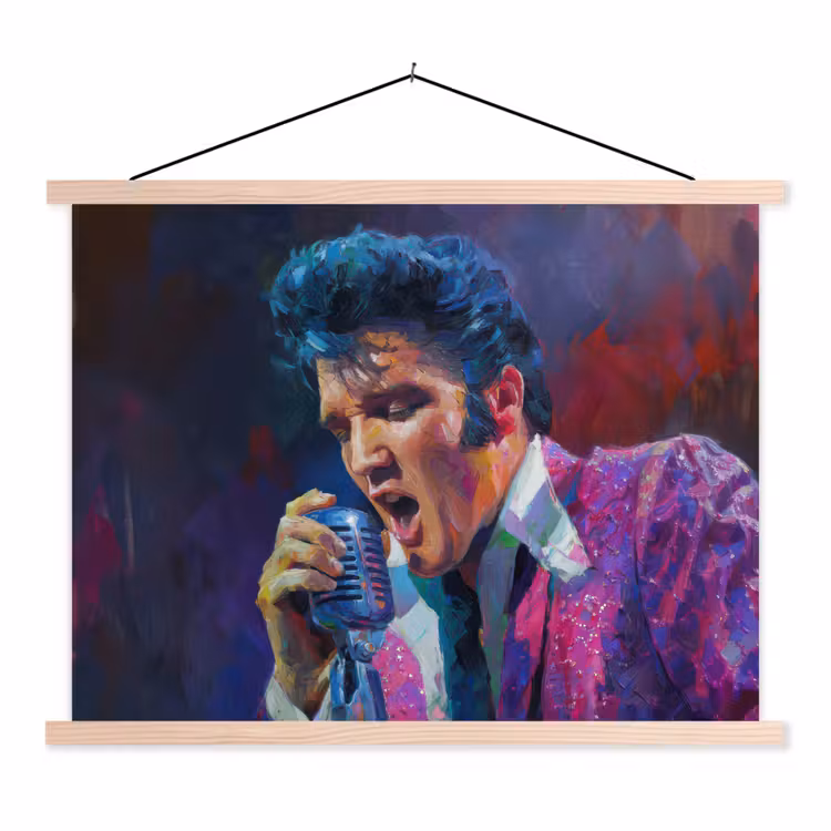 Expressief - Microfoon - Paars textielposter latten blank klein -3d