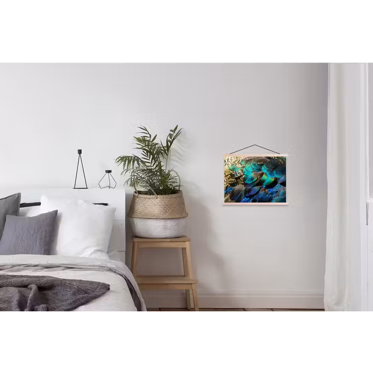 Veren - Pauwveren - Pauw textielposter latten blank klein -woonkamer