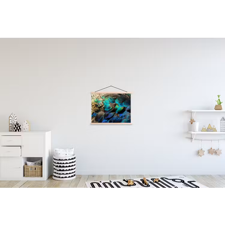 Veren - Pauwveren - Pauw textielposter latten blank klein -kinderkamer