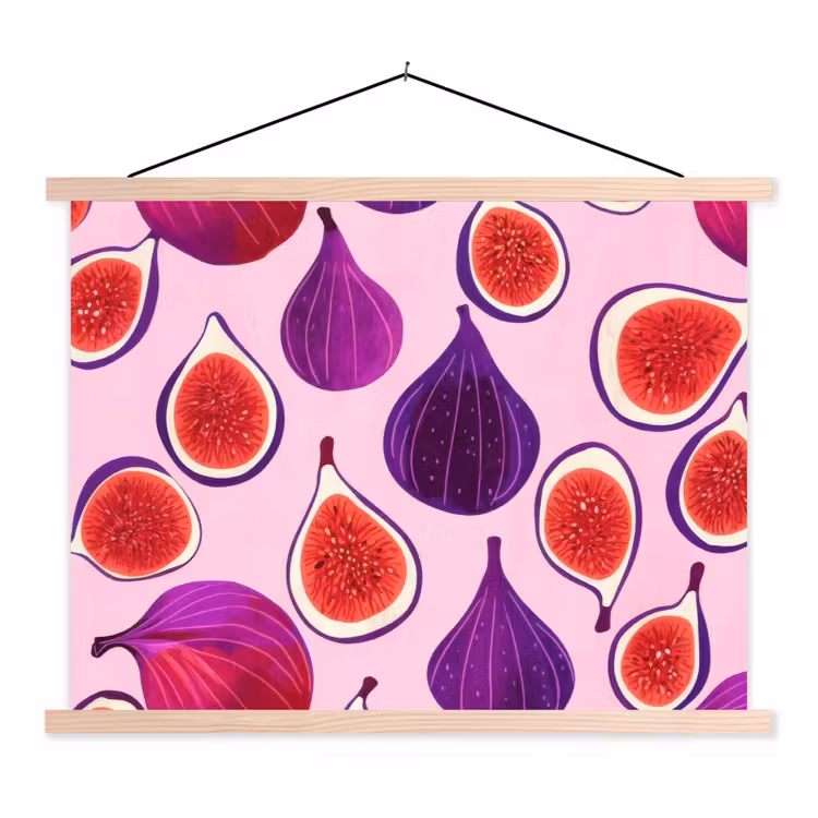 Vijgen - Roze - Paars textielposter latten blank klein -3d