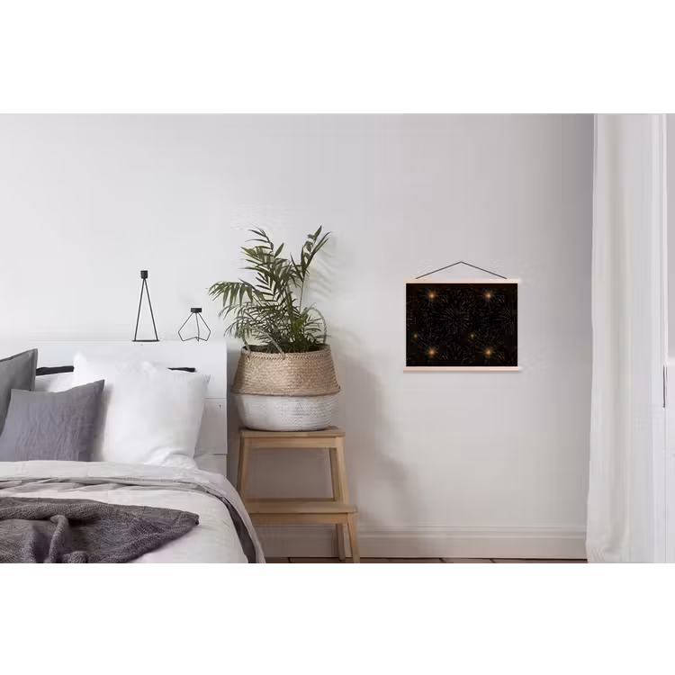 Vuurwerk - Patroon - Feestelijk - Goud - Zwart textielposter latten blank klein 122 -woonkamer